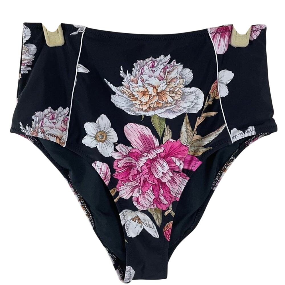 CUPSHE Black Floral Swimsuit Bottom Size Medium NWT